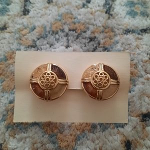 Vintage, gold tone, round clip on earrings.